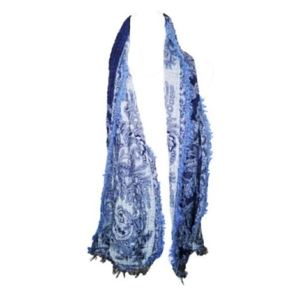 Sevya Blue Paisley Ruffled 100% Wool Handmade - Picture 2 of 4